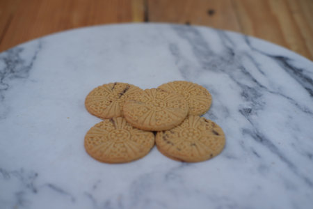 cookies on a marble table, shallow depth of field.の写真素材