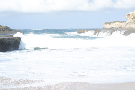 Serenity of the Ocean Waves with beautiful skyの写真素材