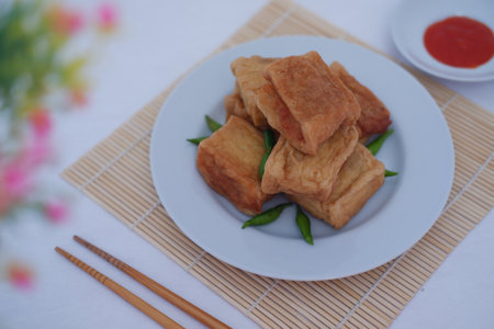 Tahu Bakso, Indonesian traditional snack made from tofu and beef. Served in plate.の写真素材