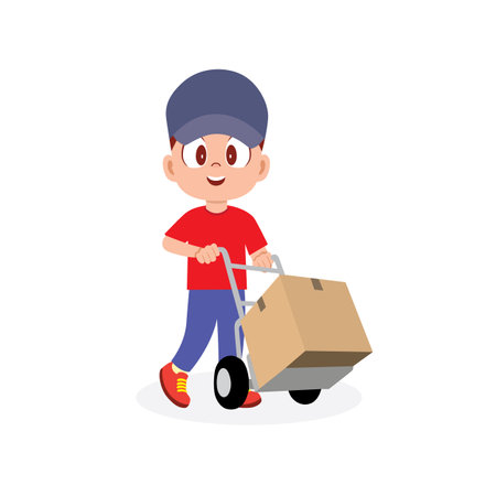 Smiling Young Boy Working as a Courierのイラスト素材