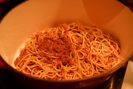 Delicious Spaghetti with Rich Meat Sauceの写真素材