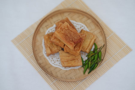 Crispy Fried Tofu with Green Chiliの写真素材