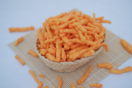 Crunchy Cheese Sticks in a Basketの写真素材