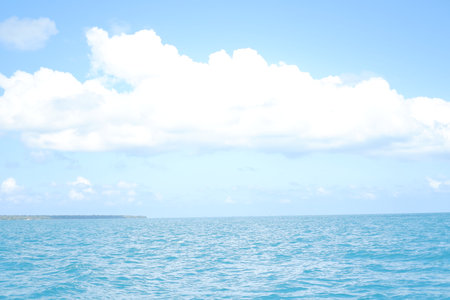 a serene seascape with a vast expanse of blue ocean stretching toward the horizonの写真素材
