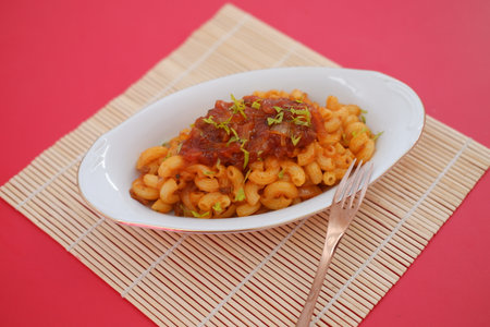 Delicious Pasta Dish with Tomato Sauceの写真素材