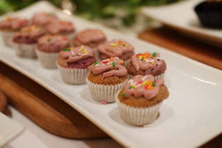 Delicious Mini Cupcakes with Frosting and Sprinklesの写真素材