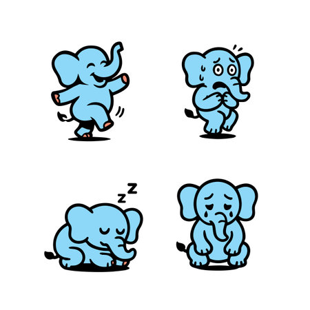 Cute Cartoon Elephant Activities Set, Cooking, Sports, Love Arrowのイラスト素材