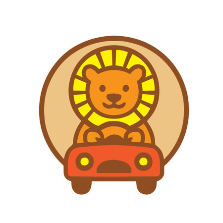 A Cute Lion Driving a Red Carのイラスト素材