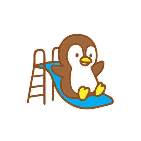 Cute Cartoon Penguin enjoying a slideのイラスト素材