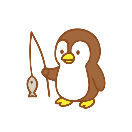 Cute cartoon penguin fishing with a fishのイラスト素材