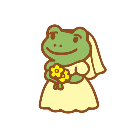 Bride Cute Cartoon Frog with Flowersのイラスト素材