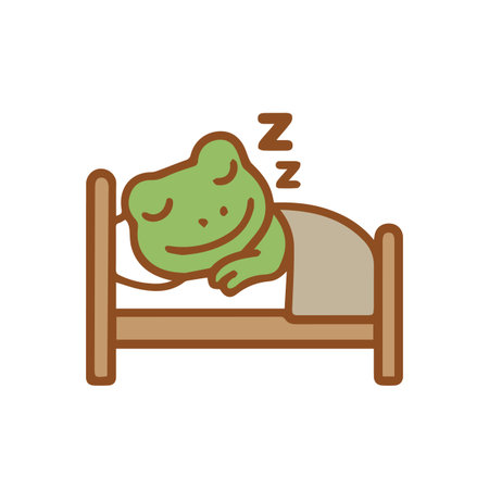 Cute cartoon frog sleeping in a bedのイラスト素材