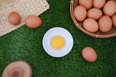 Farm Fresh Eggs in Rustic Settingの写真素材