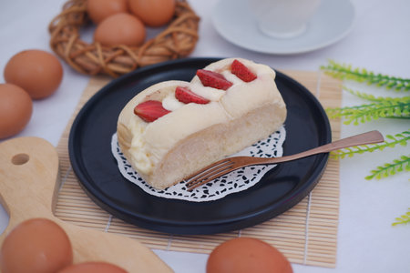 Sweet Bread with Strawberries and Creamの写真素材
