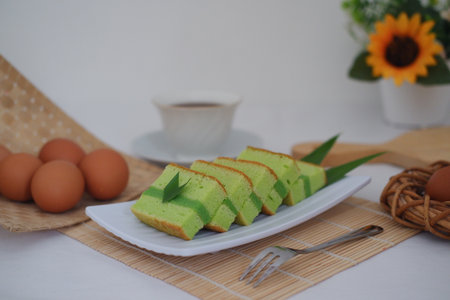 Green Pandan Cake for Breakfast or Snack Timeの写真素材