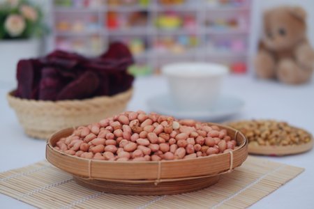 Healthy Peanut Snack with Rustic Backgroundの写真素材