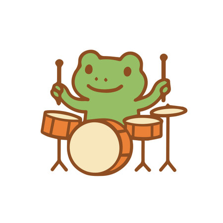 Happy Frog Drummer Playing a Drum Kitのイラスト素材