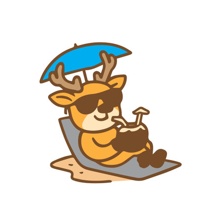 Deer Relaxing on Beach with Sunglasses and Coconut Drinkのイラスト素材