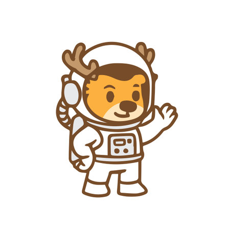 Astronaut Deer Character with Antlers Cartoon Illustrationのイラスト素材