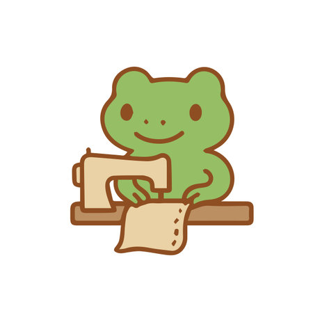 Cute Frog Sewing with a Machineのイラスト素材