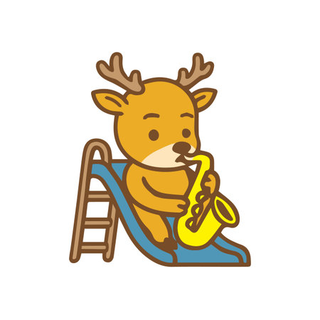 Deer Playing Saxophone on a Slideのイラスト素材