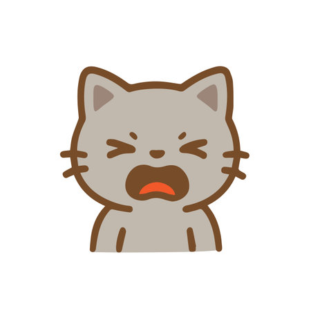 Annoyed Grey Cat Cartoon Illustrationのイラスト素材