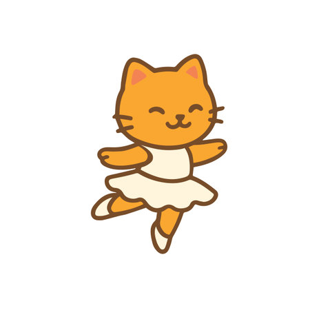 Orange Cat Ballerina in a White Dress Performing a Ballet Danceのイラスト素材