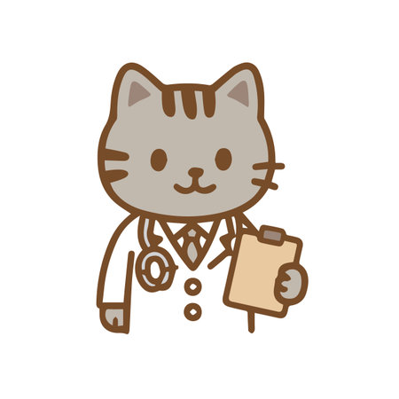 Cute Cat Doctor with Stethoscope and Clipboardのイラスト素材