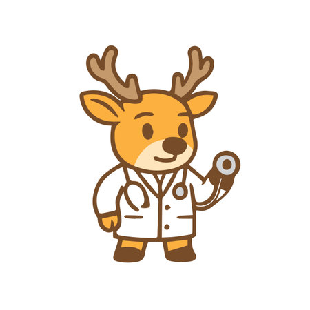 Deer Doctor with Stethoscope - Medical Professional Cartoon Mascotのイラスト素材