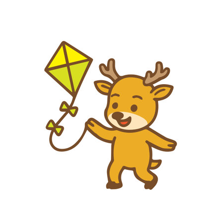 Playful Reindeer Flying a Kite in a Sunny Dayのイラスト素材