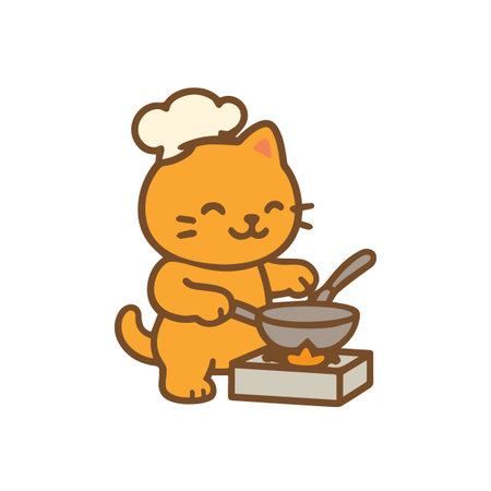 Cute Chef Cat Cooking in a Panのイラスト素材