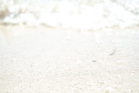 Gentle Wave Lapping on Sandy Shoreの写真素材