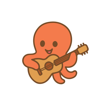 Cute cartoon octopus playing guitarのイラスト素材