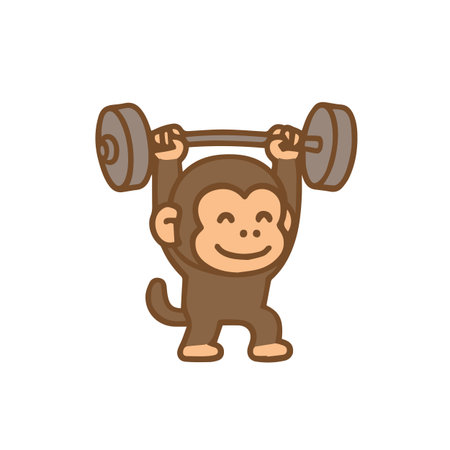 Monkey lifting weights, fitness and strength training cartoonのイラスト素材