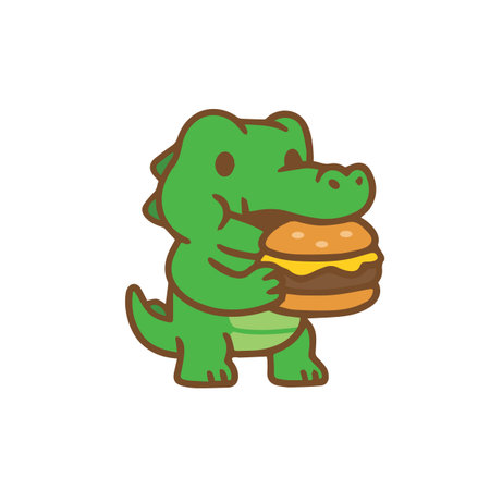 Cute cartoon alligator eating a burgerのイラスト素材