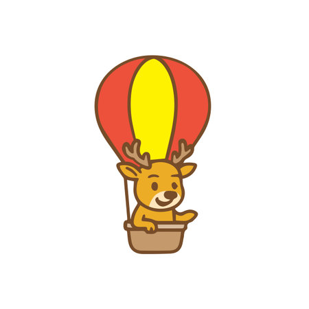 Cute Reindeer in a Hot Air Balloon Flying Highのイラスト素材