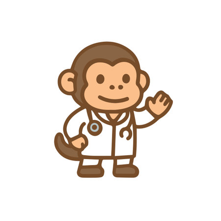 Cartoon Monkey Doctor with Stethoscope Wavingのイラスト素材