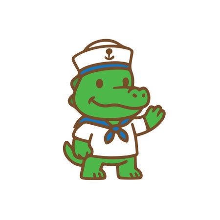 Charming Cartoon Crocodile Sailor Waving Helloのイラスト素材