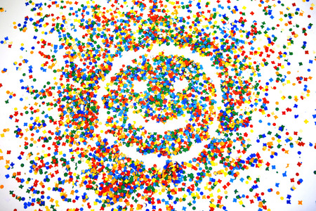 Confetti forms a smiley face