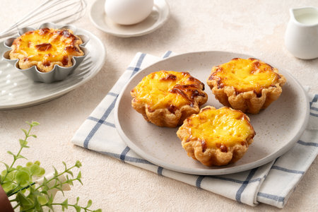 Delicious Portuguese egg custard tart puff pastry, Pastel de nata in flower shape.