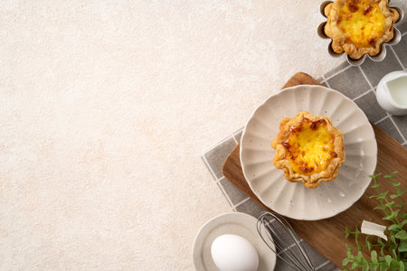 Delicious Portuguese egg custard tart puff pastry, Pastel de nata in flower shape.