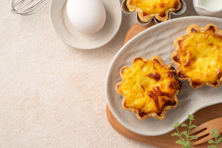Delicious Portuguese egg custard tart puff pastry, Pastel de nata in flower shape.