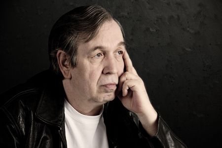 Portrait of a one old Man Thinking Close Up の写真素材