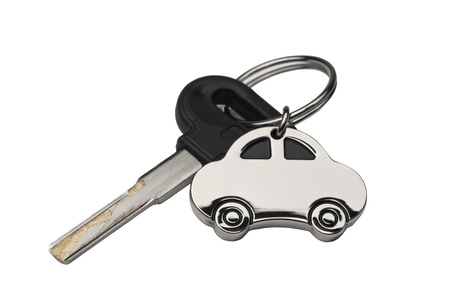 Car Key and key chain with the Car, isolated on whiteの写真素材