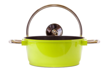 Green Pan and cooking top isolated on whiteの写真素材