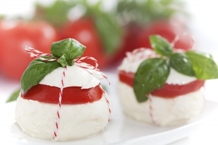 Italian Fresh Buffalo Mozzarella with Basil and Tomatoesの写真素材