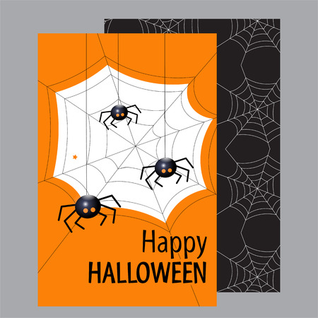 Happy Halloween card with cute spider characters. Flat design Vector illustration.のイラスト素材