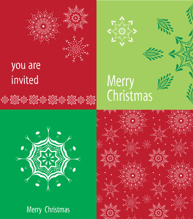 Set of Christmas and New Year cards with seamless winter patterns.のイラスト素材