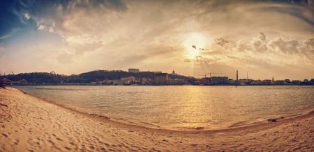 Scenic city waterscape, Ukraine, Kievの写真素材