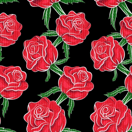 Vintage roses seamless pattern. Sketchy illustration. Abstract background. Flowers pattern. Retro pattern. Freehand drawing. Paper, cutout, applique, origami	のイラスト素材
